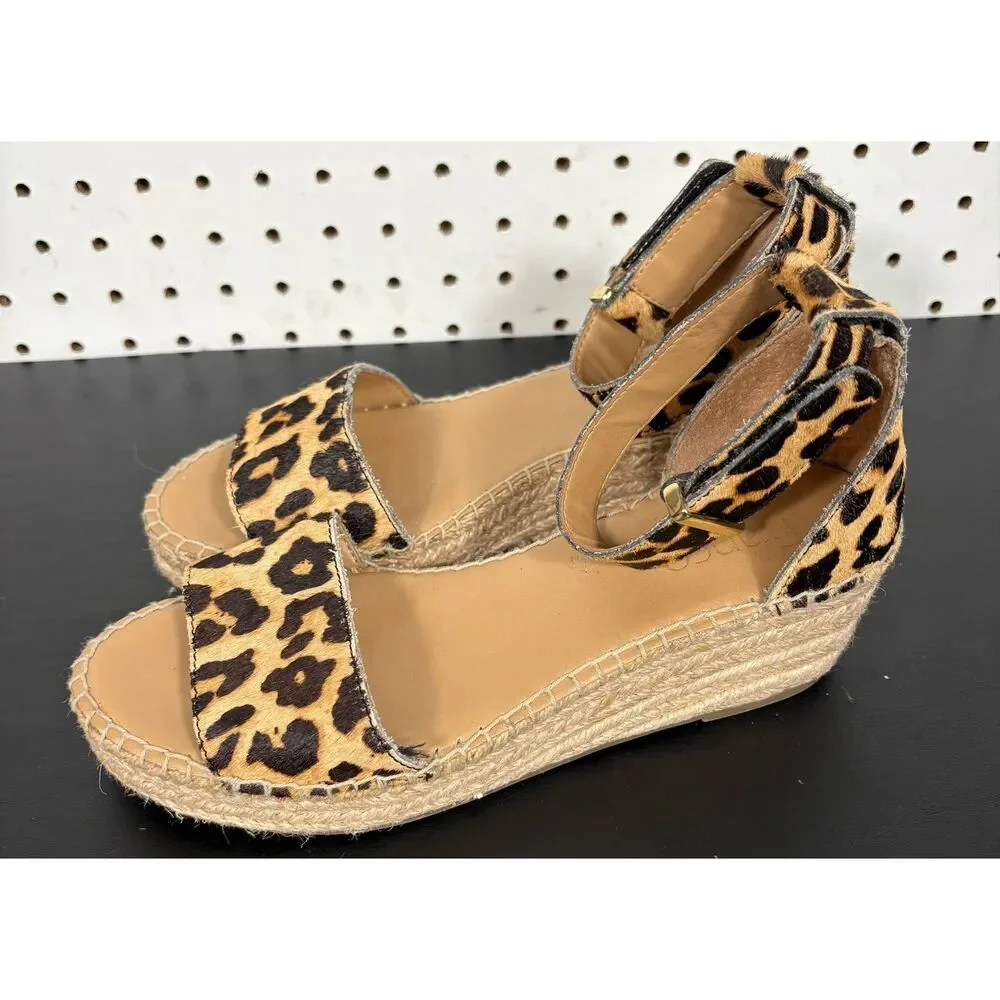 Franco Sarto Carlotta Espadrille Leopold Print Wedge Sandals Womens Size